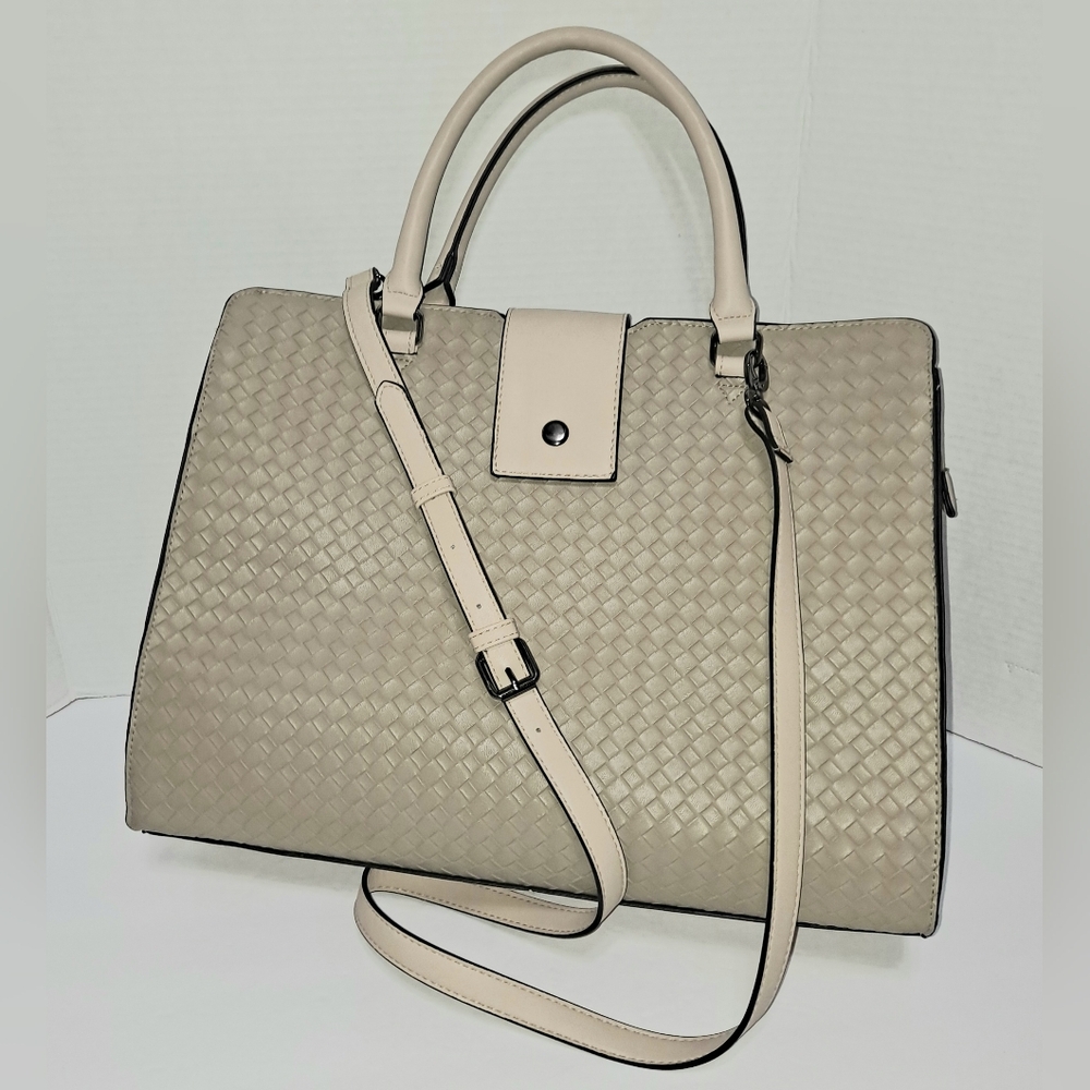 Cream Woven Handbag Tote Laptop Bag EUC